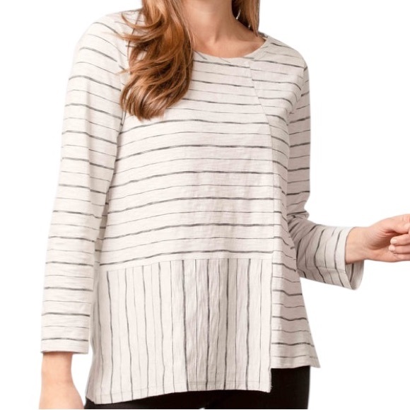 HABITAT Medium SIERRA PULLOVER PUTTY Striped Boho Minimalist Lagenlook Top G3 - Picture 1 of 5